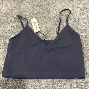 Navy blue thin strap garage tank